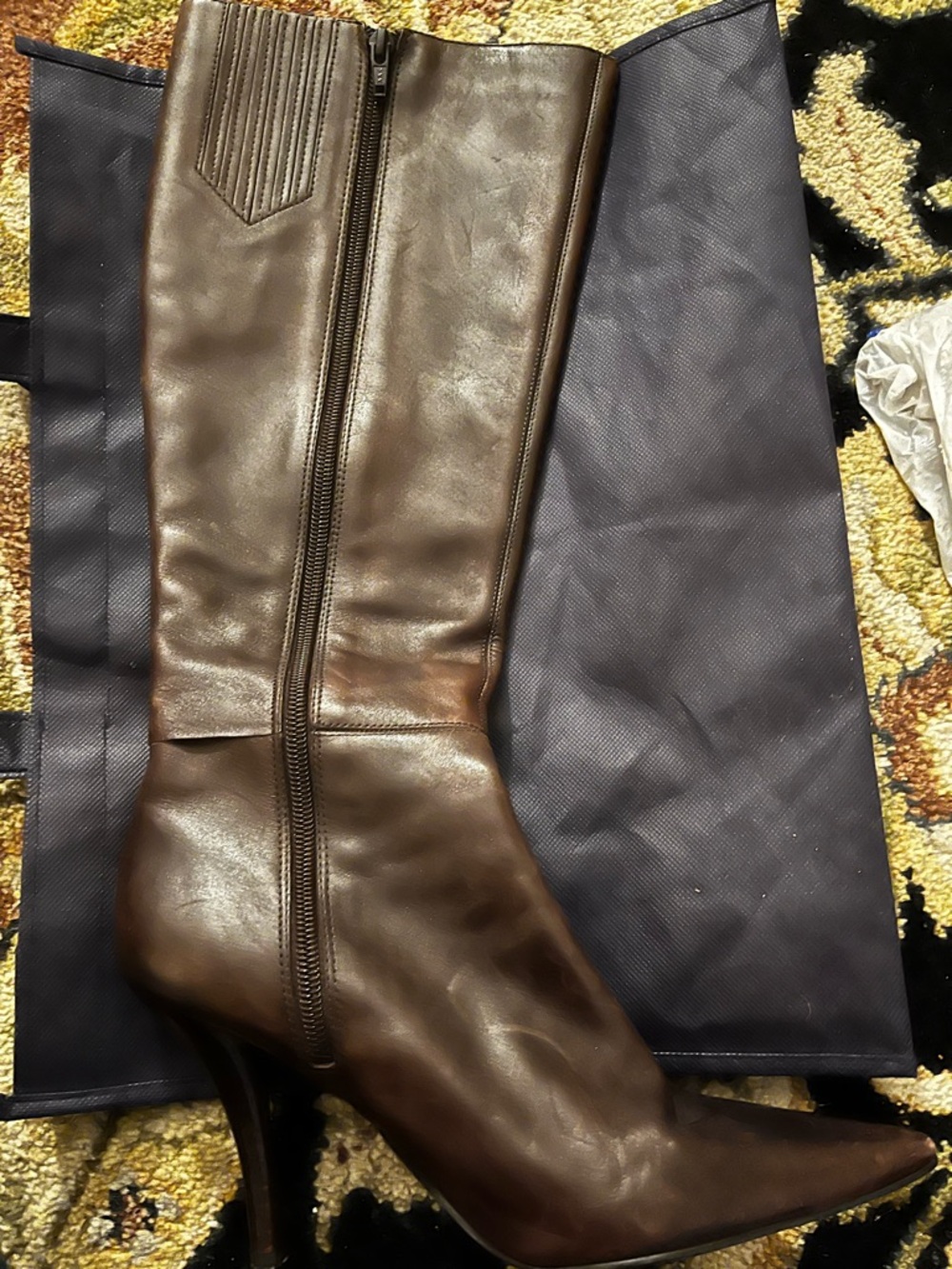 Nine West Dark Brown Leather Knee-High Stiletto Boots